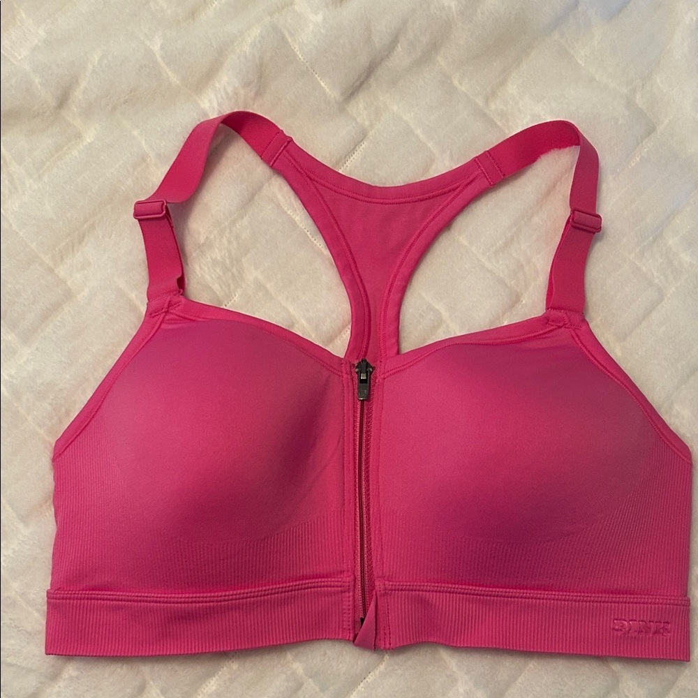 Pink Victoria's Secret Fuchsia Zip-Front Sports Bra size large